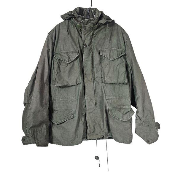 VTG Alpha Industries Field Jacket M Green Military Canvas Hooded Utility Coat - Picture 1 of 15